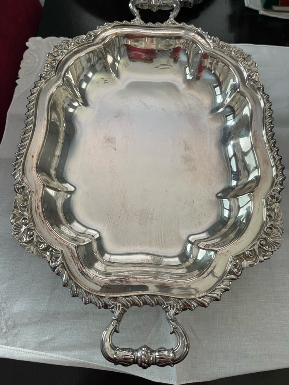 Ornate Silver-Plated Serving Tray with Handles